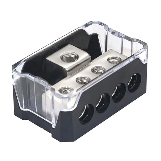 RKURCK 4 Way Power Distribution Block, 0/2/4 AWG Gauge in, 4/8/10 Gauge Out by RKURCK