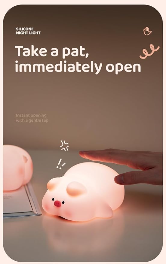 ATSUI Pig Night Light for Kids, Food Grade Silicone, Rechargeable, Tap Fun - Image 3