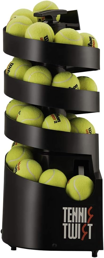 sports tutor tennis twist. tennis ball machine shown in use