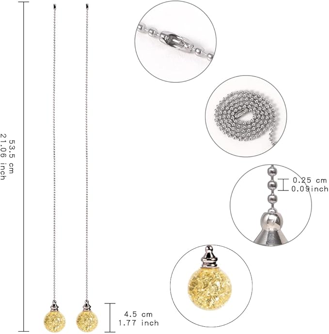2PCS Yellow Pull Chain Crystal Glass Ice Cracked Ball Pull Chain - Image 2