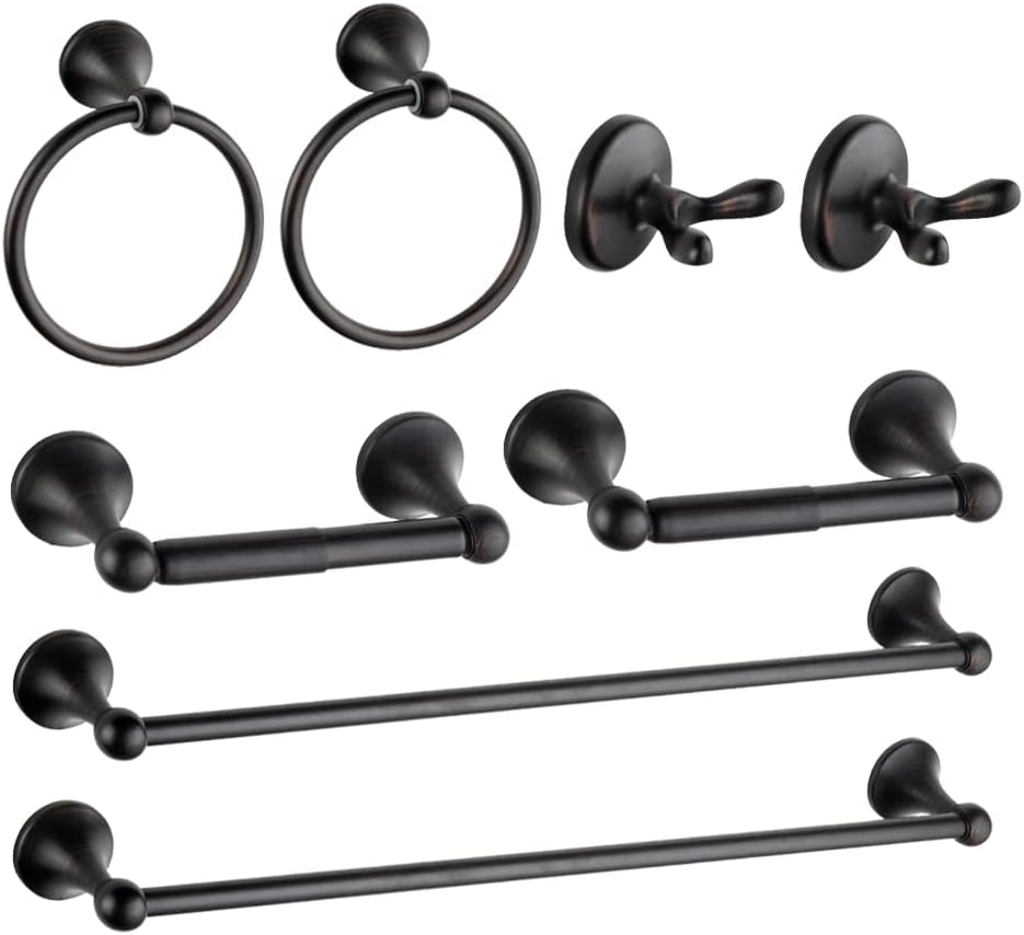 8 piece bathroom accessory set(adjustable towel bar, towel, main product view