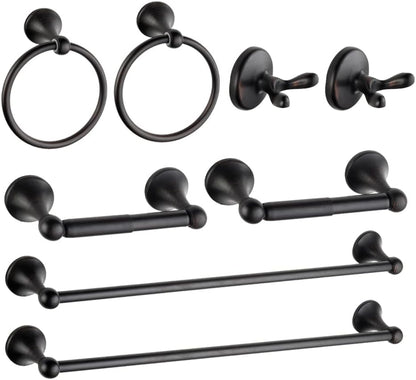 8 piece bathroom accessory set(adjustable towel bar, towel, main product view