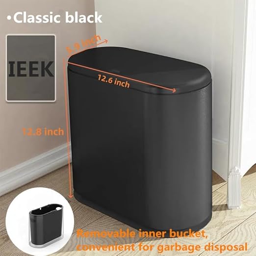 IEEK Plastic Trash Can with Press Top Lid, 3.2 Gallon /12 Liter Garbage Can - Image 2