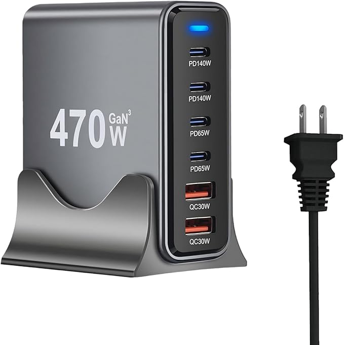 470W USB C Fast Charger Block, 6 Ports GaN III USB Chagring Station, Dual 140W by COSCTOR