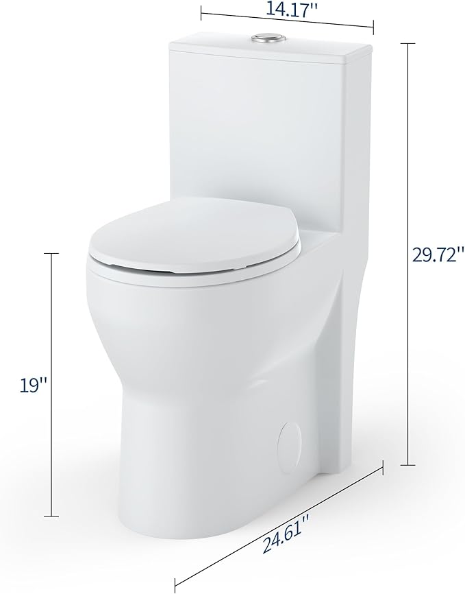 One Piece Toilet with 19" ADA Height, Round Bowl Design, Soft Closing PP Toilet - Image 2