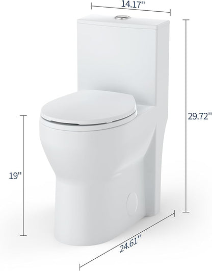 One Piece Toilet with 19" ADA Height, Round Bowl Design, Soft Closing PP Toilet - Image 2