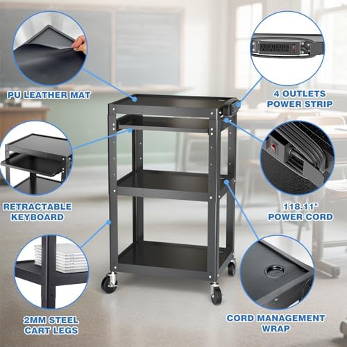 pochar steel av cart on wheels - rolling showing dimensions