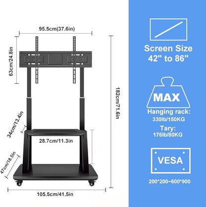 Hellsehen Mobile TV Cart, Rolling TVs Cart on Wheels Height Adjustable - Image 5