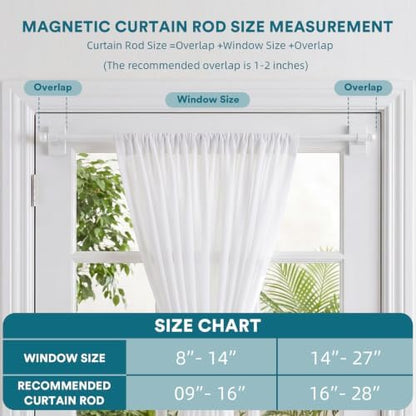Turquoize 2 Pack Magnetic Curtain Rods for Metal Doors, 16-28", White | No Drilling Required, Strong Magnetic Hold, Easy Remove and Reposition, Fits Steel Doors, Washers, Dryers & Cabinets