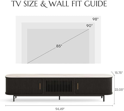 POVISON Sliding Tambour Door TV Stand, Mid Century Modern Sintered Stone TV - Image 4