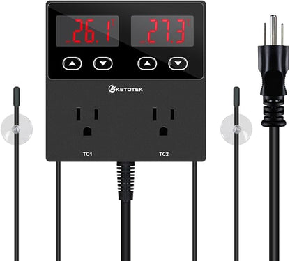KETOTEK KT99pro Dual Digital Temperature Controller Outlet 10A Relay Heating by KETOTEK