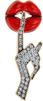 Sexy Red Lips Brooch Rhinestone Quiet Gestures Statement Brooches Lapel Pins by OIDIMS