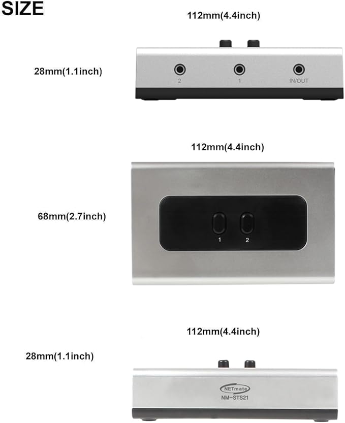 NETMATE 3-Port 3.5mm Stereo Audio Switch, 3.5mm+RCA Audio Switcher 2 Input 1 - Image 2
