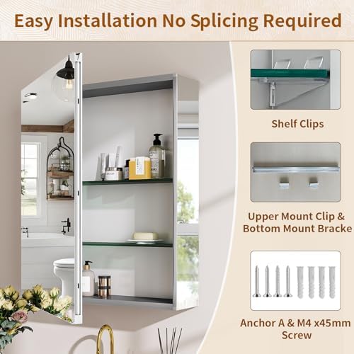 beautypeak 16" x 24" bathroom medicine cabinet mirror, package contents