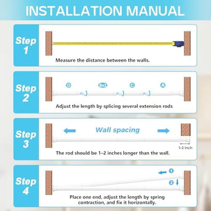 Spring Tension Curtain Rod 32-76 inch, White | Adjustable Expandable Tension Curtain Rod No Drilling, Tension rods for Window Doorway Kitchen Curtain