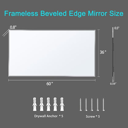 60x36 Inch Bathroom Mirror Frameless Beveled Edge Rectangle Wall Mirror - Image 4