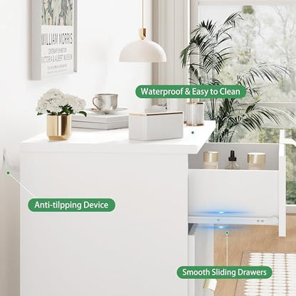 fluted dresser for bedroom with 3 drawers, 24" showing dimensions