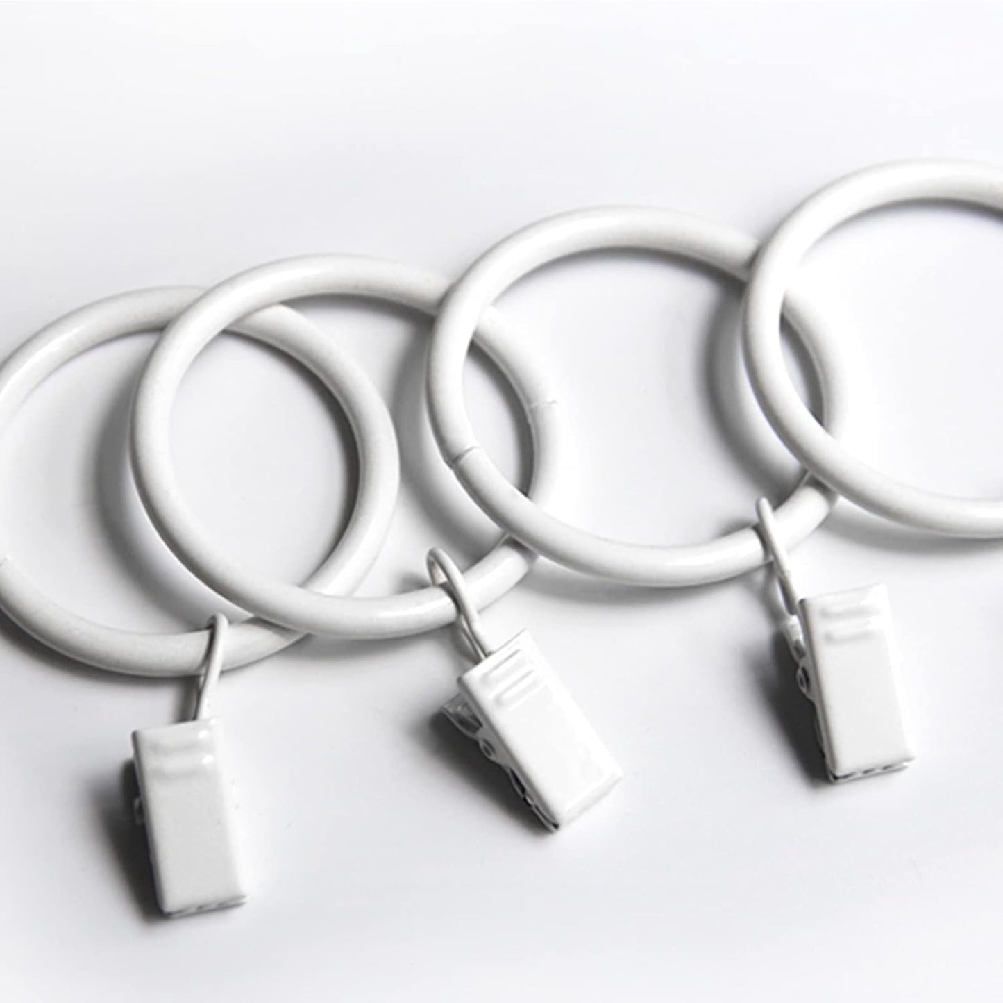 KAIY Set of 14 Curtain Rings with Clips 1.25 Inch White Iron Metal | Curtain Rod Rings with Clips for Drapes, Drapery Ring for Baby Clothes, Baby Pants Hangers, Interior Diameter