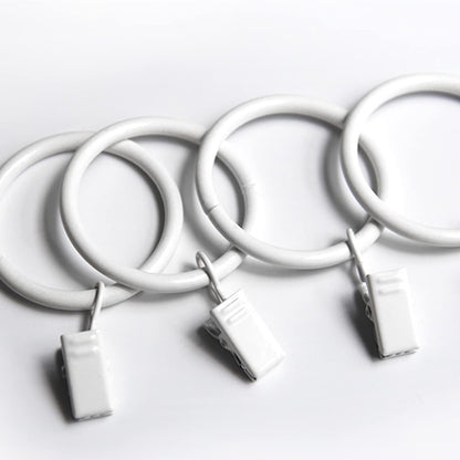 KAIY Set of 14 Curtain Rings with Clips 1.25 Inch White Iron Metal | Curtain Rod Rings with Clips for Drapes, Drapery Ring for Baby Clothes, Baby Pants Hangers, Interior Diameter