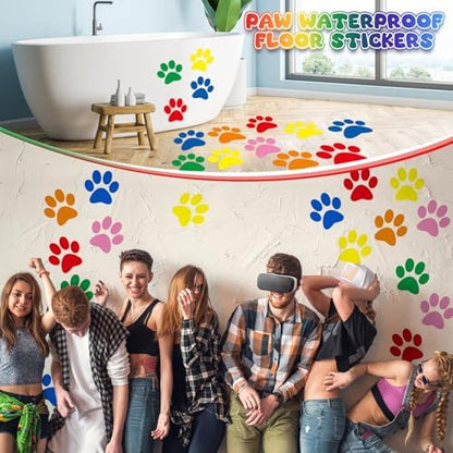 ReliThick 30 Pcs Large Paw Print Floor Decals Wall Clings Window Stickers | Self Adhesivereusable Multicolor Vinyl Paw Print Decals, 7.6 Inch Dog Footprint for Bedroom, Living Room Home Wall Decoration