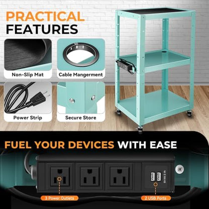 auto dynasty adjustable av cart w/power strip, 4, close-up detail