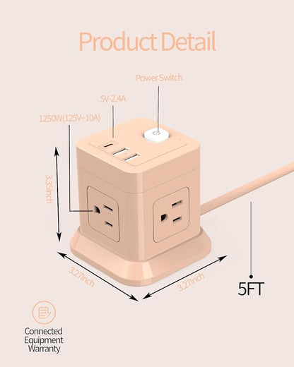 Cube Power Strip, FDTEK 4 Widely Spaced Outlet - Image 3