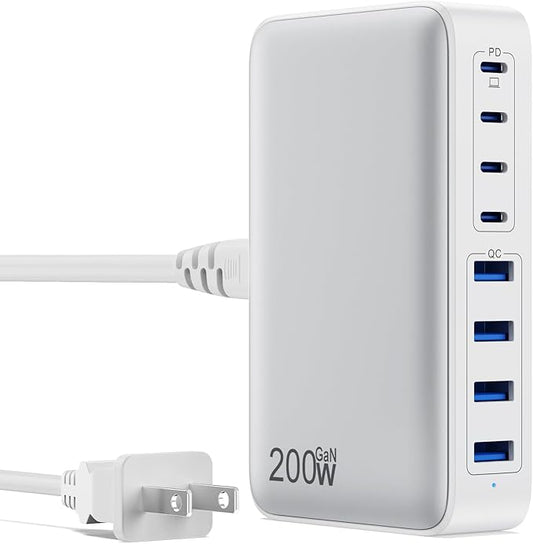 USB C Charger 200W USB C Charger Block, Upgraded GaN III 8-Port Fast Charging by GKUTW