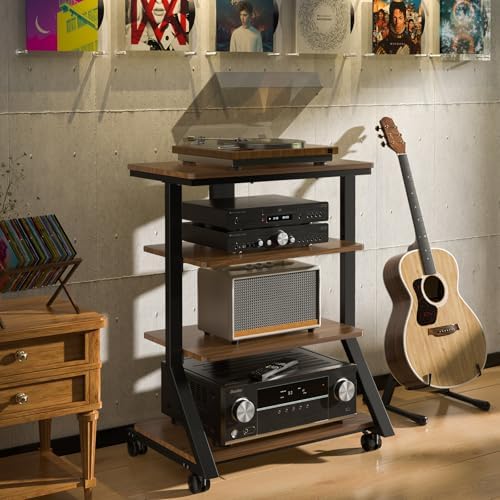 rfiver 4-tier av media stand with wheels, mobile shown in use