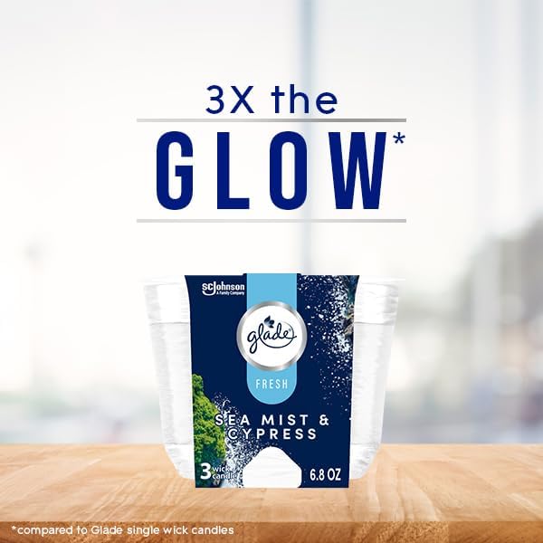 Glade 3-Wick Scented Candle Jar, Sea Mist & Cypress, Air Freshener Infused - Image 4
