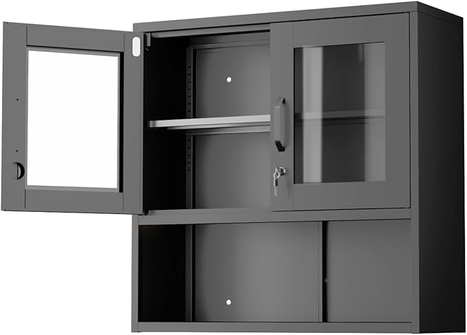 VINGLI Metal Wall Cabinet with Locking Glass Doors, Adjustable Shelf, Wall - Image 9