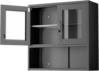 VINGLI Metal Wall Cabinet with Locking Glass Doors, Adjustable Shelf, Wall - Image 9