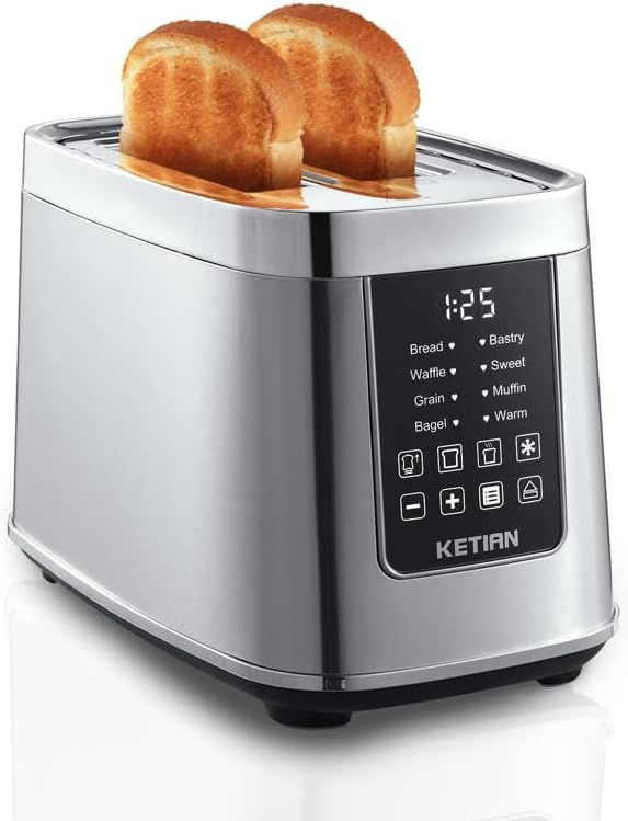 Smart Touch Screen Toaster 2 Slice, KETIAN Automatic Digital Stainless Steel by KETIAN