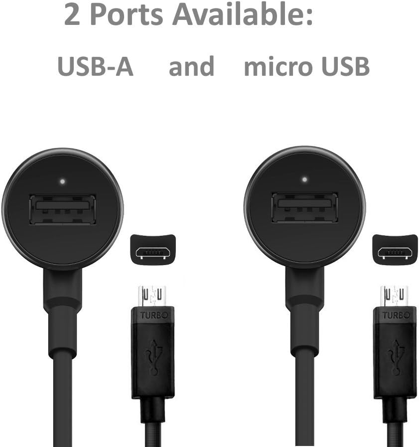 [2-pack] motorola turbopower 25 qc2.0 micro-usb car chargers shown in use
