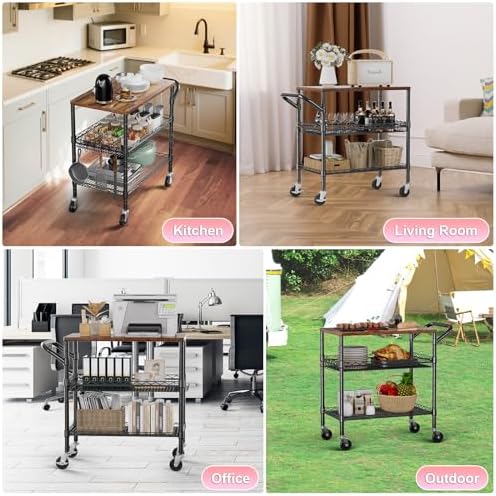 wdt 3 tier rolling carts with wheels, heavy, front angle view