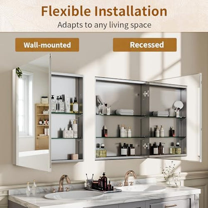 beautypeak 16" x 24" bathroom medicine cabinet mirror showing dimensions