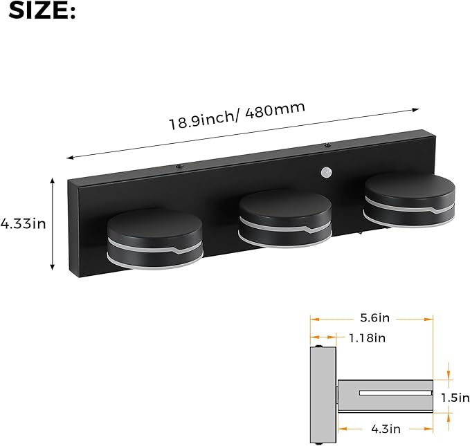 LED Modern Bathroom Lights Fixtures 3-Light Motion Sensor Vanity Light Matte - Image 8