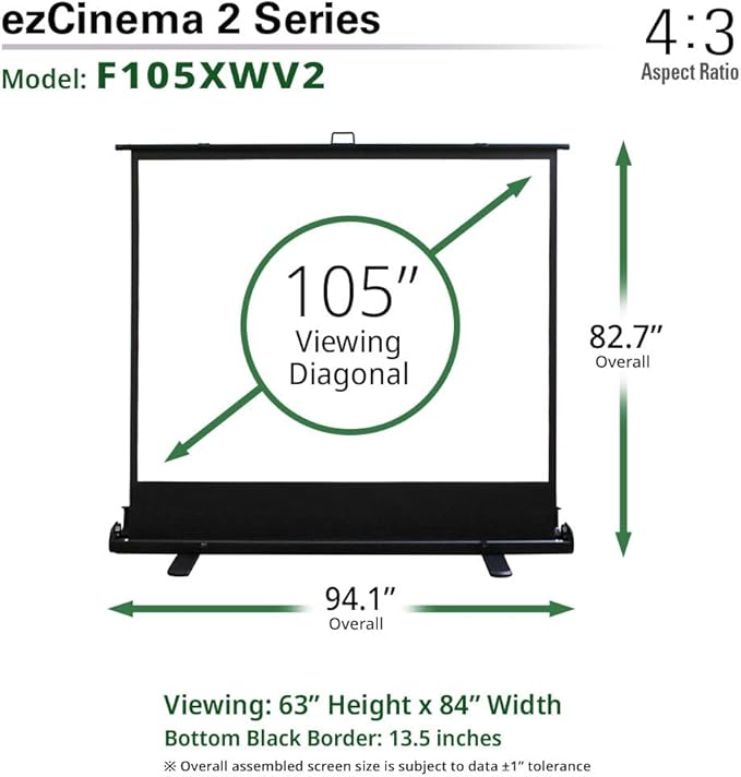 Elite Screens ezCinema 2 Projector Screen, 105-inch 4:3 Portable Manual Floor - Image 5