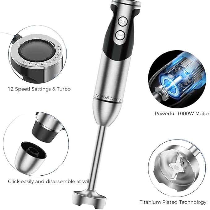 MegaWise Pro Titanium Reinforced 3-in-1 Immersion Hand Blender, Powerful Copper - Image 2