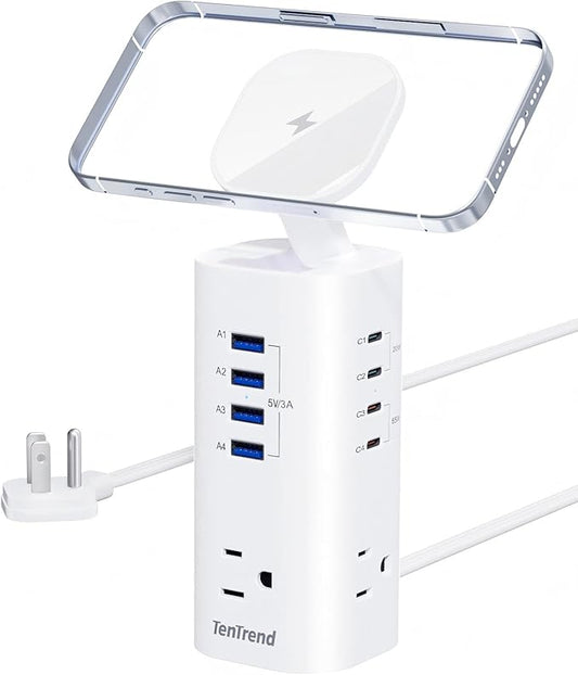Power Strip Tower Surge Protector, TenTrend Flat Plug Extension Cord by TenTrend