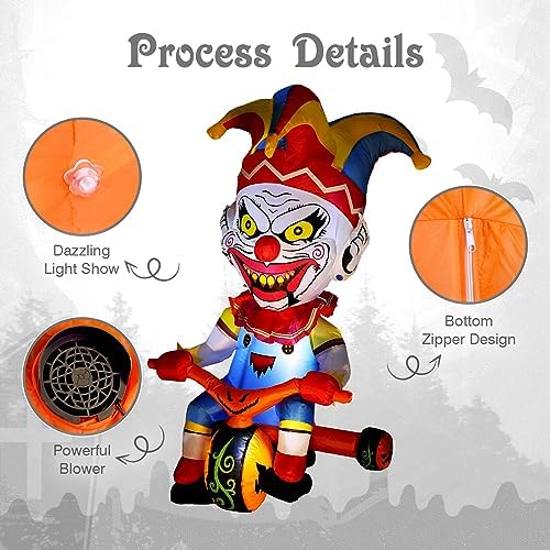 WBHome 5 Ft Halloween Inflatable Outdoor Clown Bicycle Decorations, Day of Th...