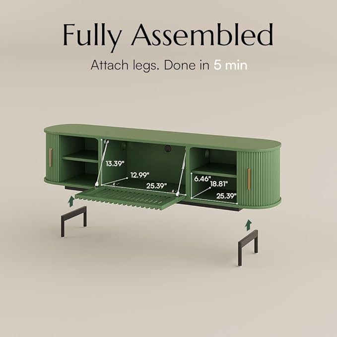POVISON Fully-Assembled Modern Green TV Stand - Image 5