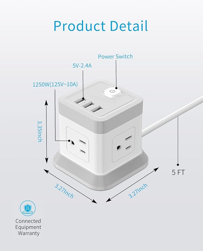 Power Strip with USB, FDTEK Flat Plug Extension Cord with 4 Outlets and 3 USB - Image 8