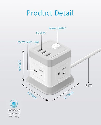 Power Strip with USB, FDTEK Flat Plug Extension Cord with 4 Outlets and 3 USB - Image 8