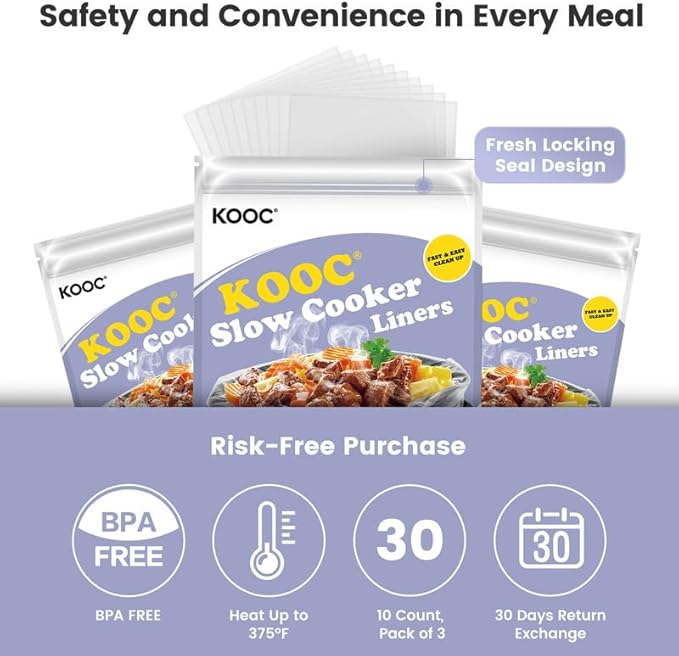 KOOC Slow Cooker Liners 8"x11" 30 Count Mini Size Disposable Pot Liners Cooking - Image 3