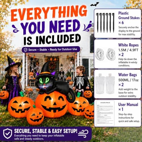 5FT 6 LED Halloween Inflatable Pumpkins Witch Black Cat Outdoor Yard Decor