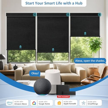 no-drill motorized blackout blinds with remote, black, 35.5", front angle view