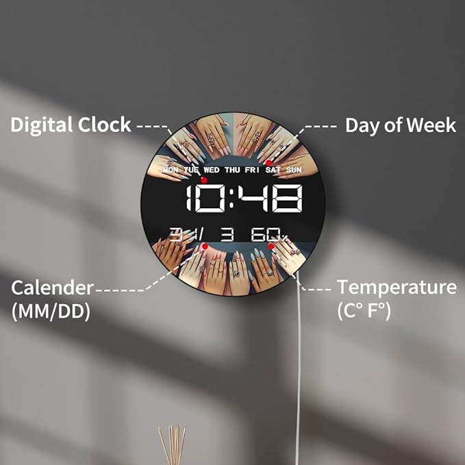 Timethink 12 Inch Nail Salon Digital Wall Clock Large Display, Nail Room - Image 3