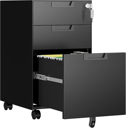 3 Drawer File Cabinet with Lock, Fully Assembled Metal Mobile Filing Cabinets by AFAIF