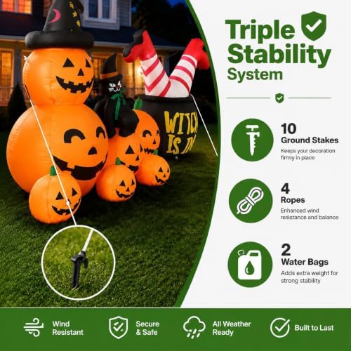 9FT Giant Halloween Inflatables Pumpkins with Witch Outdoor Decorations, Blow...