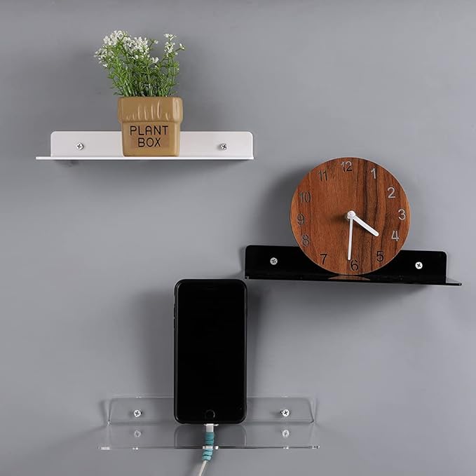 IEEK 9 Inch Acrylic Floating Shelves Set of 4, Small Wall Display Shelf - Image 7
